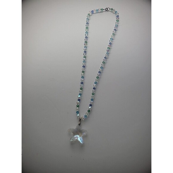Vintage Necklace Beaded Iridescent Pendant Star Woman Jewelry Costume - Picture 7 of 11